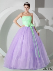 Elegant Lavender and Green Strapless Sash and Ruching Quinceanea Dress