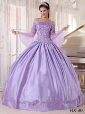 Elegant Lavender Ball Gown Off The Shoulder Taffeta and Organza Appliques Quinceanera Dress