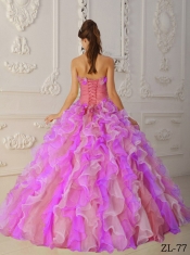 Elegant Multi-Color Ball Gown Strapless Organza Hand Flowers and Ruffles Quinceanera Dress