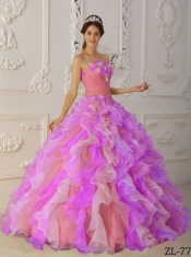 Elegant Multi-Color Ball Gown Strapless Organza Hand Flowers and Ruffles Quinceanera Dress