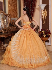 Elegant Orange Ball Gown Sweetheart Quinceanera Dress with Organza Beading