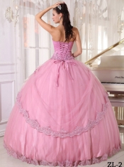 Elegant Pink Ball Gown Sweetheart Taffeta and Tulle Appliques Quinceanera Dress