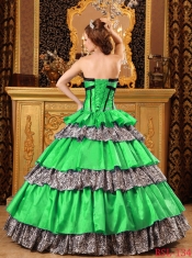 Elegant Popular Green  Ball Gown Sweetheart Quinceanera Dress with Taffeta Ruffles
