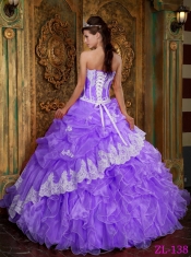 Elegant Purple Ball Gown Strapless Floor-length Ruffles Organza Quinceanera Dress