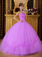 Elegant Rose Pink Ball Gown Sweetheart Floor-length with Tulle Appliques Quinceanera Dress