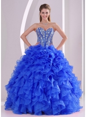 Elegant Royal Blue Sweetheart Ruffles and Beaded Decorate Quinceanera Dresses On Sale