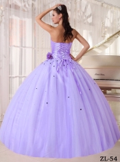 Elegant Strapless Tulle Beading and Ruching Ball Gown Dress in Lavender