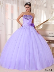 Elegant Strapless Tulle Beading and Ruching Ball Gown Dress in Lavender