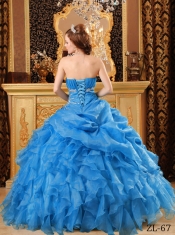 Elegant Teal Ball Gown Floor-length Organza Beading And Ruffles Quinceanera Dress