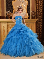 Elegant Teal Ball Gown Floor-length Organza Beading And Ruffles Quinceanera Dress