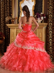 Elegant Watermelon Ball Gown Strapless Floor-length Organza Quinceanera Dress