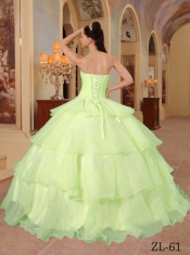 Elegant Yellow Ball Gown Sweetheart Floor-length Organza Beading Quinceanera Dress