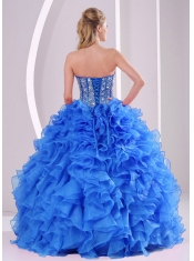 Exquisite Sweetheart 2014 Summer Ball Gown Dress in Blue with Ruffels and Beading