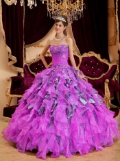 Fashionable Leopard and Organza Sweetheart Beading Ball Gown Dress in Multi-colour