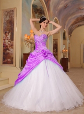 Fuchsia and White A-Line / Princess Sweetheart Quinceanera Dress with Beading Tulle and Taffeta