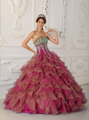 Fuchsia Ball Gown Strapless Quinceanera Dress with Organza Beading and Appliques Fuchsia Ball Gown Strapless Quinceanera Dress with Organza Beading and Appliques