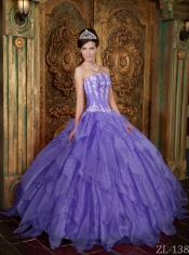 Gorgeous Strapless Appliques Organza Ball Gown Dress with Ruffles In Lavender