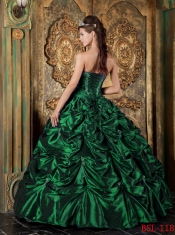 Hunter Green Sweetheart Taffeta Ball Gown Dress with Pick Ups and Beading