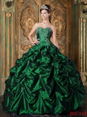 Hunter Green Sweetheart Taffeta Ball Gown Dress with Pick Ups and Beading