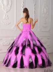 Inexpensive Quinceanera Dress In Colourful A-Line / Princess Strapless With Floor-length Organza Appliques In 2013