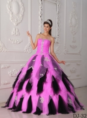 Inexpensive Quinceanera Dress In Colourful A-Line / Princess Strapless With Floor-length Organza Appliques In 2013