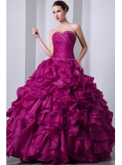 Lovely Quinceanea Dress In Fuchsia A-Line / Princess With Sweetheart Beading and Rufffles In 2013