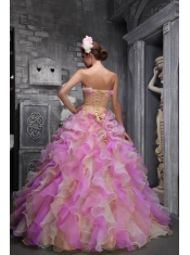Lovely Strapless Taffeta and Organza Quinceanera Dress with Hand Flowers Multi-color