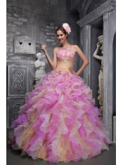 Lovely Strapless Taffeta and Organza Quinceanera Dress with Hand Flowers Multi-color