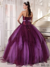 Multi-colour Ruffles Strapless Tulle Beading Ball Gown Dress with Bowknot
