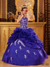 Organza Appliques Strapless Ball Gown Dress in Blue with Pick Ups