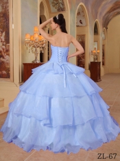 Organza Sweetheart Beading and Ruffles Ball Gown Dress with Hand Made Flowwer In Baby Blue