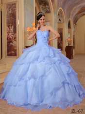 Organza Sweetheart Beading and Ruffles Ball Gown Dress with Hand Made Flowwer In Baby Blue