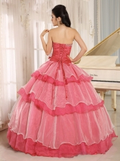 Popular Red Quinceanera Dress With Sweetheart Beaded and Ruched Bodice Ruffled Layeres In 2013