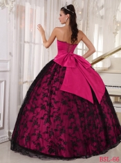 Pretty Hot Pink and Black Lace and Taffeta Sweetheart Ball Gown Dress