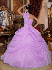 Purple Ball Gown Strapless Quinceanera Dress with Taffeta and Organza Appliques