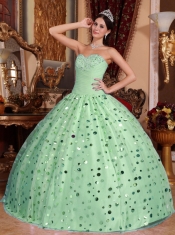 Quinceanera Dress In Apple Green Ball Gown With Sweetheart Floor-length Tulle Sequins In 2013
