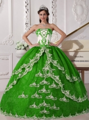 Quinceanera Dress In Colourful Ball Gown Strapless With Floor-length Organza Appliques In 2013
