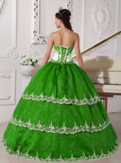 Quinceanera Dress In Colourful Ball Gown Strapless With Floor-length Organza Appliques In 2013