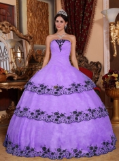 Quinceanera Dress In Lavender With Strapless And Organza Lace Appliques In 2013