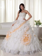 Quinceanera Dress In White Ball Gown With Sweetheart Court Train Organza Appliques In 2013