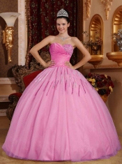 Rose Pink Ball Gown Sweetheart Quinceanera Dress with Tulle Beading