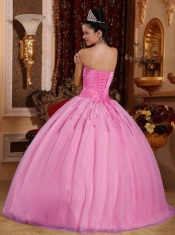 Rose Pink Ball Gown Sweetheart Quinceanera Dress with  Tulle Beading