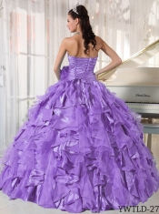 Ruffles Sweetheart Organza Lace Up Beading Ball Gown Dress in Lavender