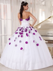 Sleevless  Strapless With Floor-length Beading and Hand Made Flowers For Quinceanera Dress In 2013