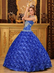 Special Fabric With Rolling Flowers Appliques Ball Gown Dress in Blue