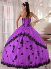 Strapless Appliques Ball Gown Dress with Hand Made Flower in Lilac