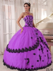 Strapless Appliques Ball Gown Dress with Hand Made Flower in Lilac