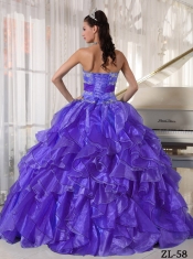 Sweet Strapless Organza with Appliques and Ruffels Ball Gown Dress in Blue