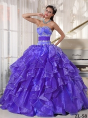 Sweet Strapless Organza with Appliques and Ruffels Ball Gown Dress in Blue