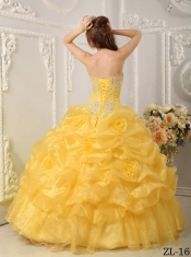 Sweet Yellow Ball Gown Strapless With Floor-length Organza Beading Quinceanera Dress In 2013